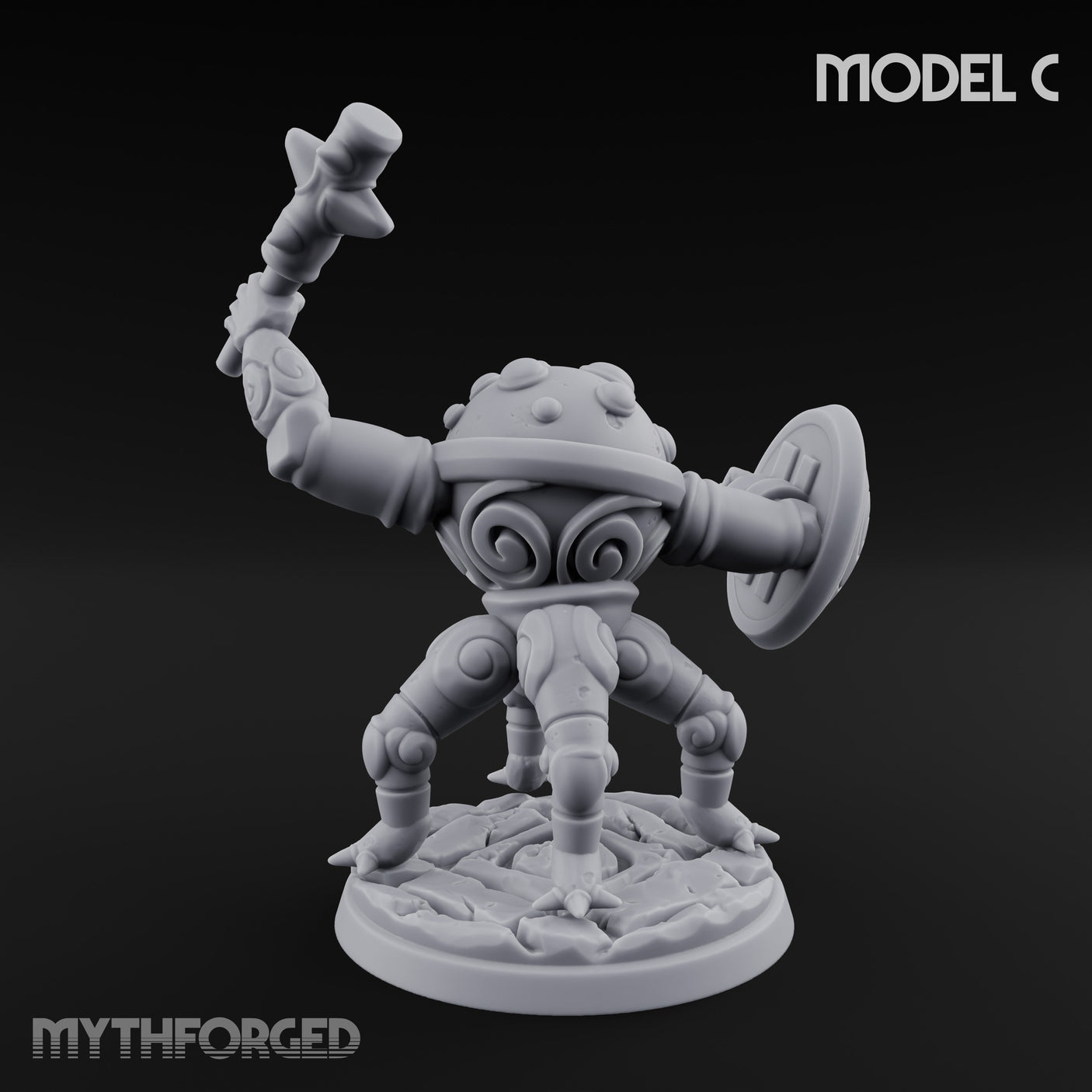 Staff And Shield Bearing Bulbous Automaton C Miniature for Dungeons and Dragons, Pathfinder or other TTRPGs