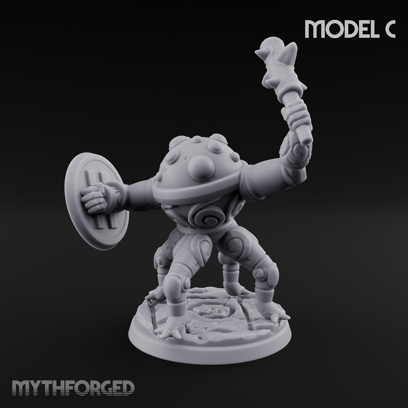 Staff And Shield Bearing Bulbous Automaton C Miniature for Dungeons and Dragons, Pathfinder or other TTRPGs