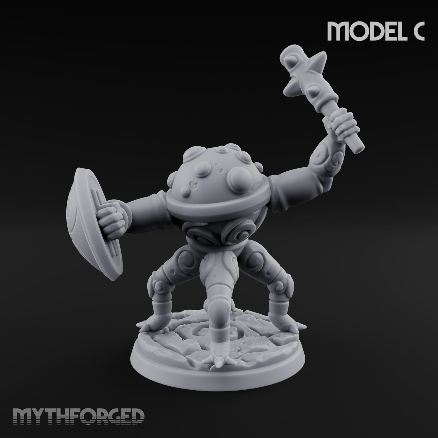 Staff And Shield Bearing Bulbous Automaton C Miniature for Dungeons and Dragons, Pathfinder or other TTRPGs