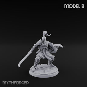 Staff And Sword Striking Human Sentinel Knight Model B Miniature for Dungeons and Dragons, Pathfinder or other TTRPGs