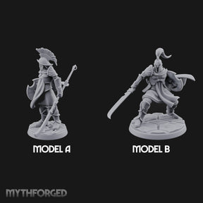 Staff And Sword Striking Human Sentinel Knights Miniature for Dungeons and Dragons, Pathfinder or other TTRPGs