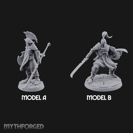 Staff And Sword Striking Human Sentinel Knights Miniature for Dungeons and Dragons, Pathfinder or other TTRPGs