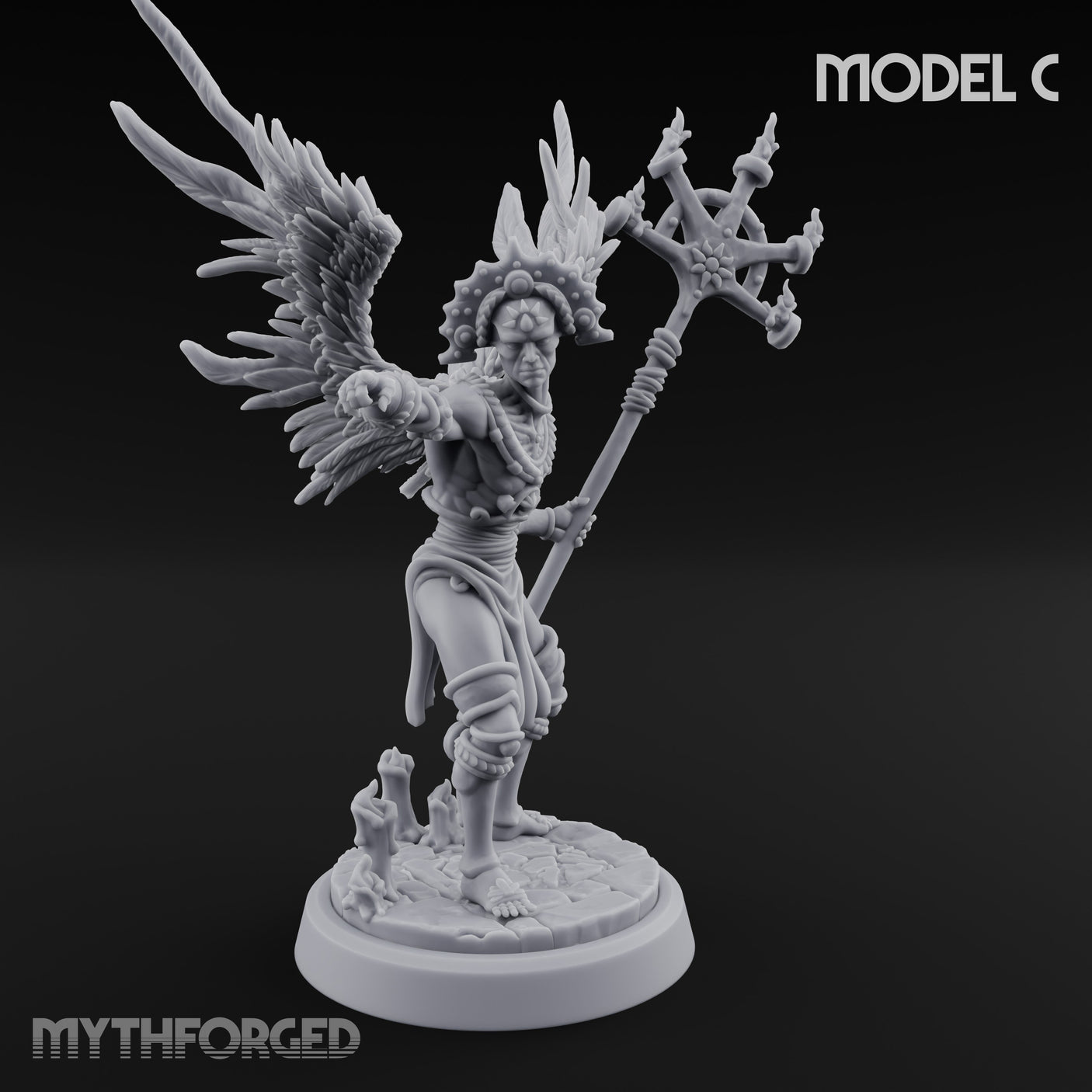 Staff Bearing Angel Priest C Miniature for Dungeons and Dragons, Pathfinder or other TTRPGs