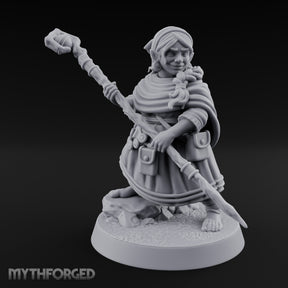 Staff Brandishing Crouching Halfling Empath Miniature for Dungeons and Dragons, Pathfinder or other TTRPGs