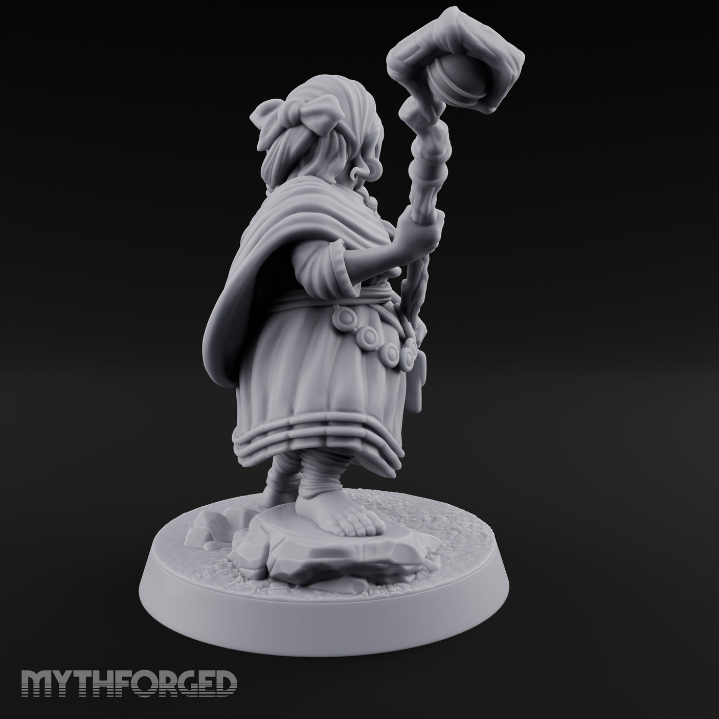 Staff Brandishing Crouching Halfling Empath Miniature for Dungeons and Dragons, Pathfinder or other TTRPGs