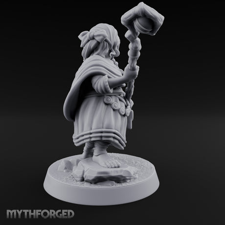 Staff Brandishing Crouching Halfling Empath Miniature for Dungeons and Dragons, Pathfinder or other TTRPGs
