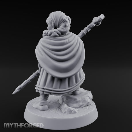 Staff Brandishing Crouching Halfling Empath Miniature for Dungeons and Dragons, Pathfinder or other TTRPGs