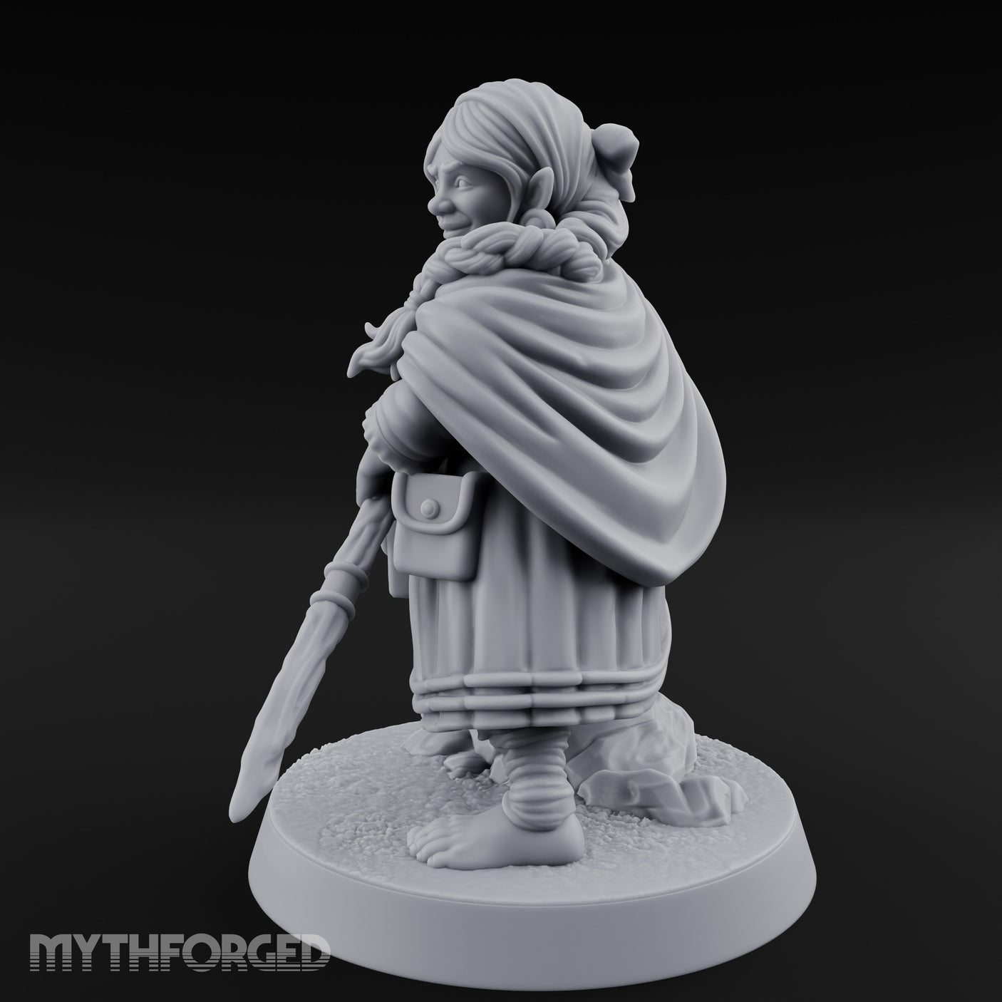 Staff Brandishing Crouching Halfling Empath Miniature for Dungeons and Dragons, Pathfinder or other TTRPGs