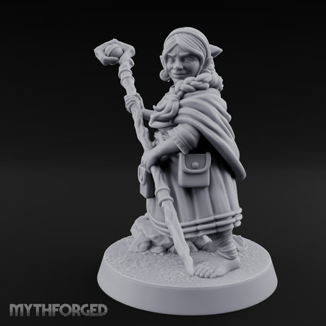 Staff Brandishing Crouching Halfling Empath Miniature for Dungeons and Dragons, Pathfinder or other TTRPGs