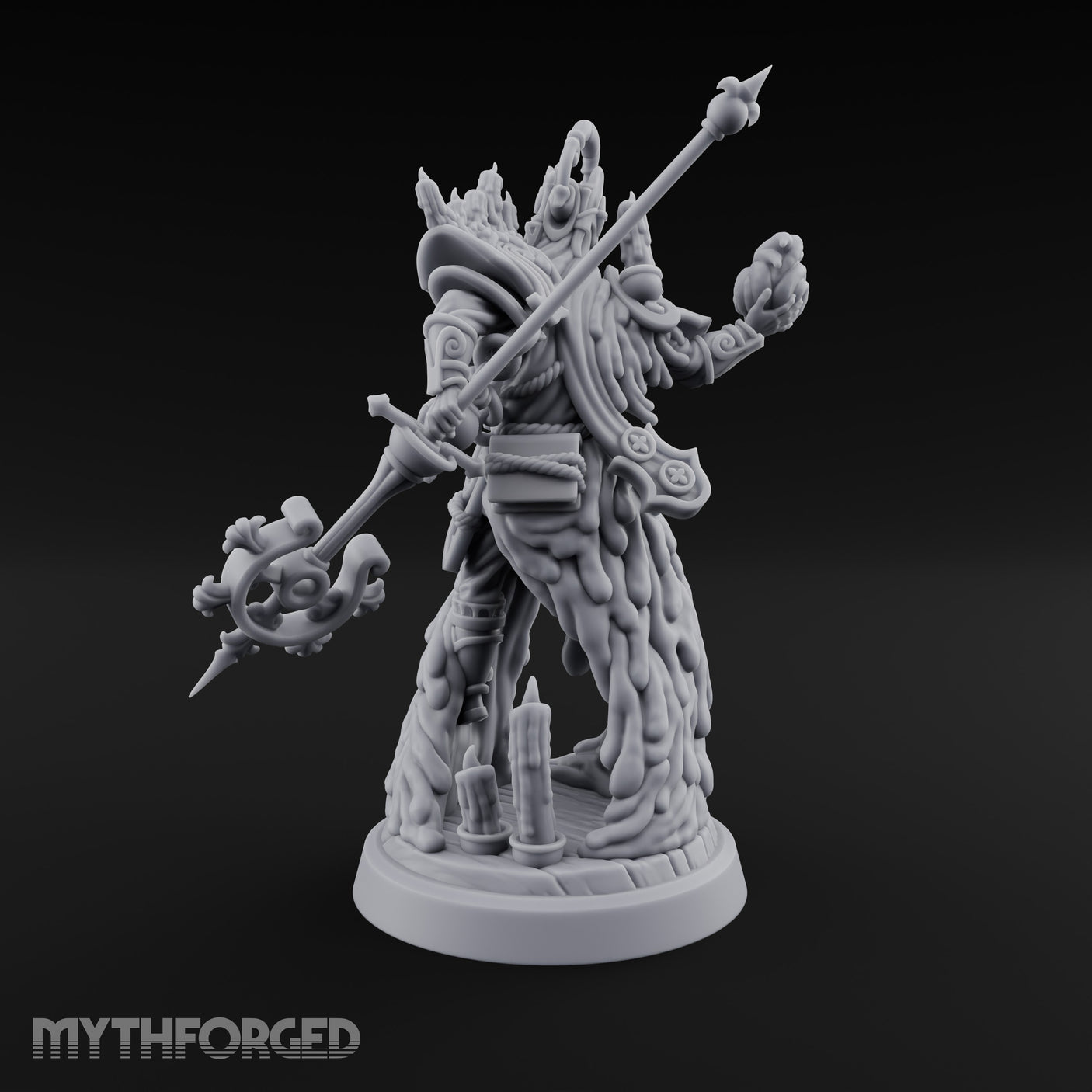 Staff Brandishing Lich Priest Miniature for Dungeons and Dragons, Pathfinder or other TTRPGs