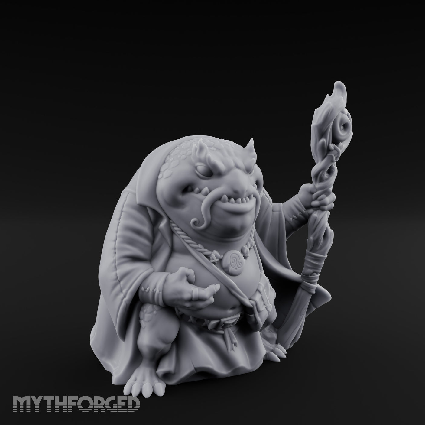 Staff Clutching Bullywug Wizard Miniature for Dungeons and Dragons, Pathfinder or other TTRPGs