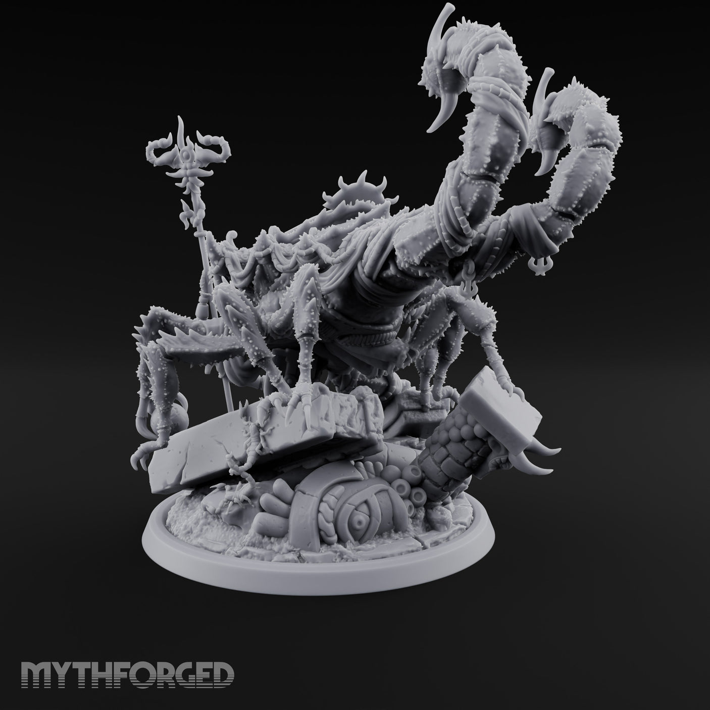 Staff Clutching Claw Raising Tlincalli Shaman Miniature for Dungeons and Dragons, Pathfinder or other TTRPGs