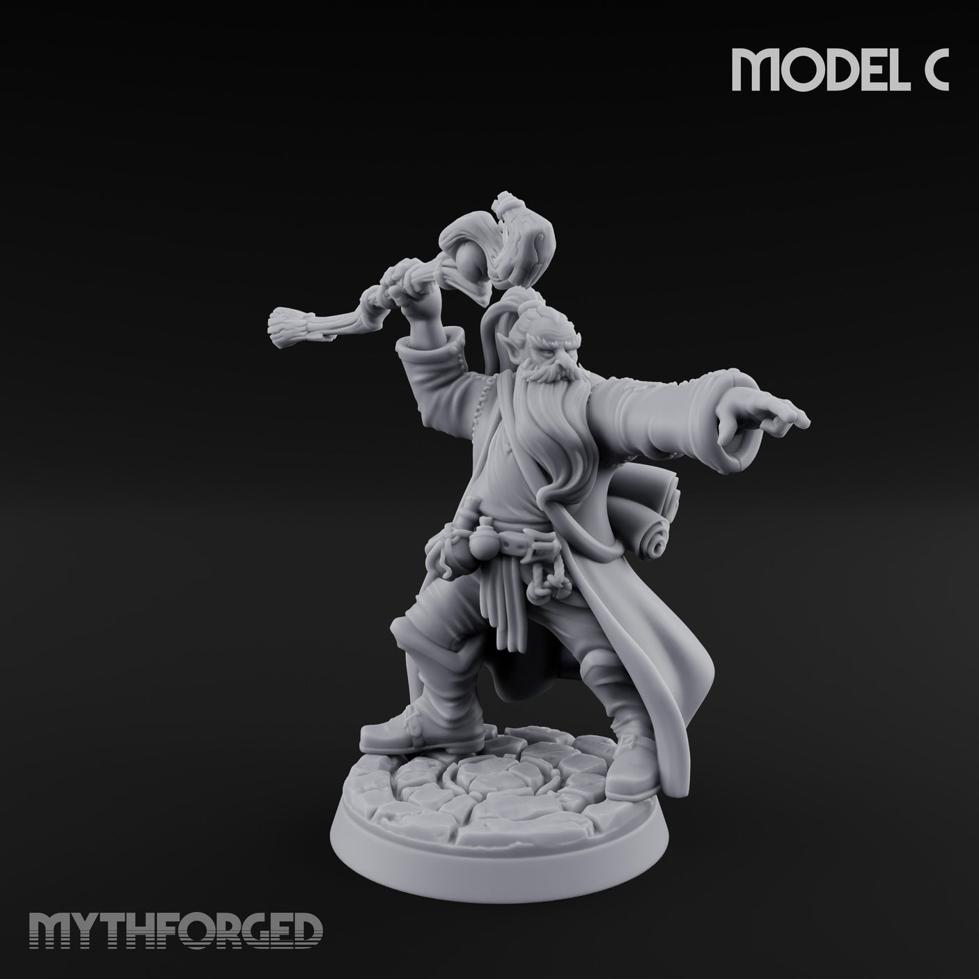 Staff Clutching Spell Casting Human Wizard C Miniature for Dungeons and Dragons, Pathfinder or other TTRPGs