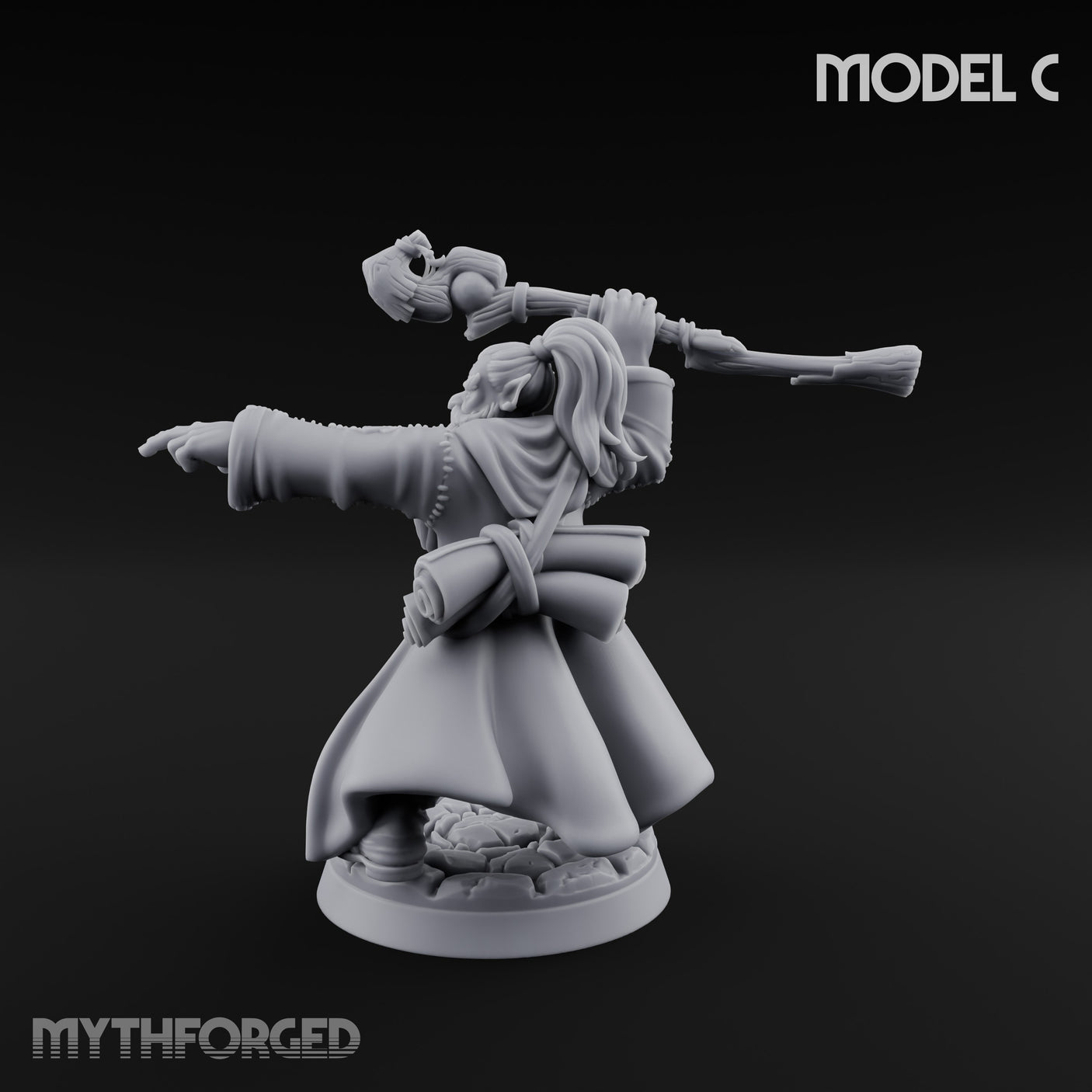 Staff Clutching Spell Casting Human Wizard C Miniature for Dungeons and Dragons, Pathfinder or other TTRPGs