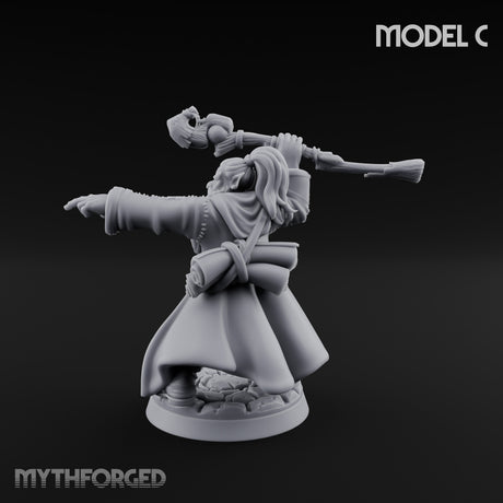 Staff Clutching Spell Casting Human Wizard C Miniature for Dungeons and Dragons, Pathfinder or other TTRPGs