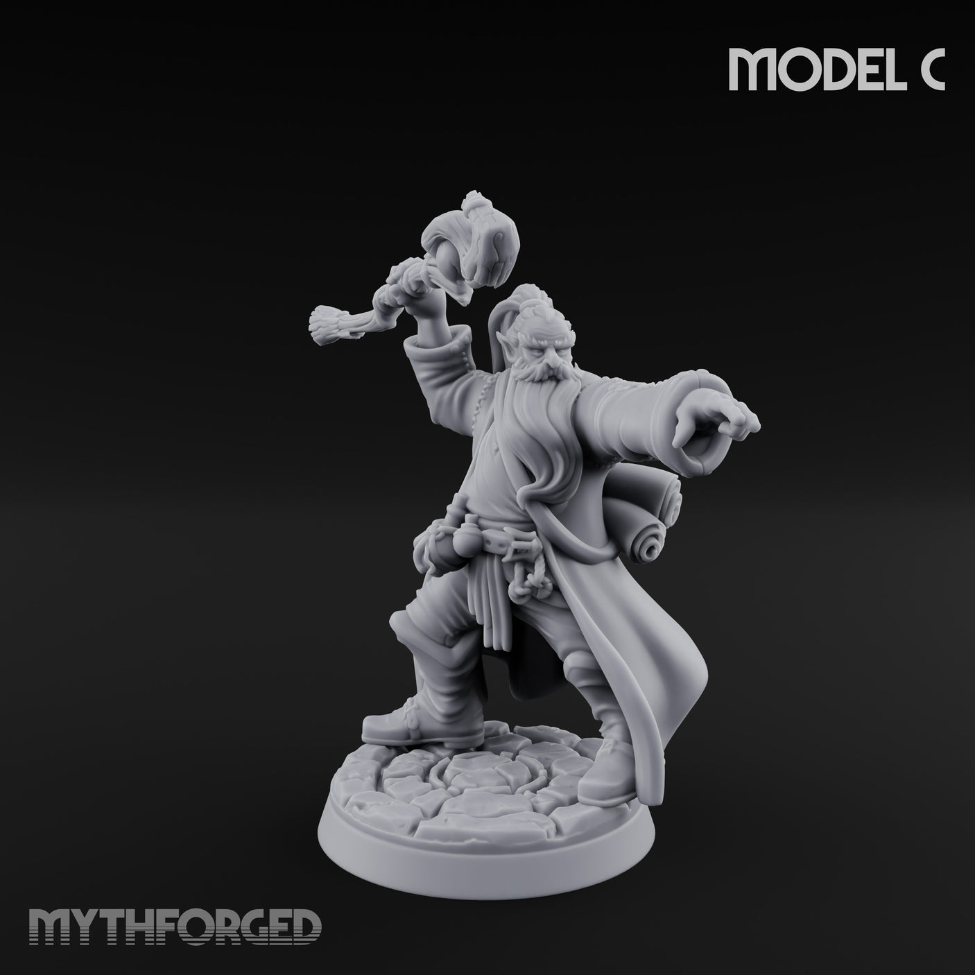 Staff Clutching Spell Casting Human Wizard C Miniature for Dungeons and Dragons, Pathfinder or other TTRPGs