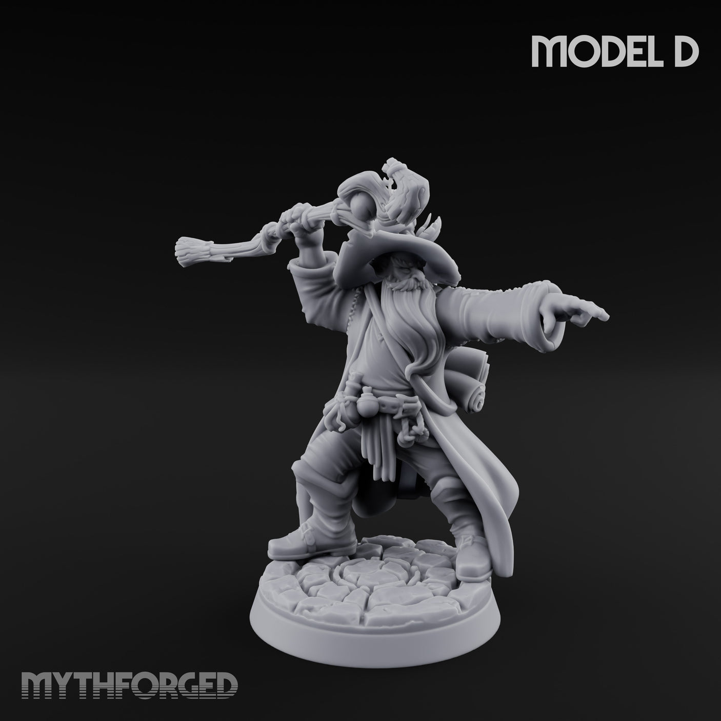 Staff Clutching Spell Casting Human Wizard D Miniature for Dungeons and Dragons, Pathfinder or other TTRPGs