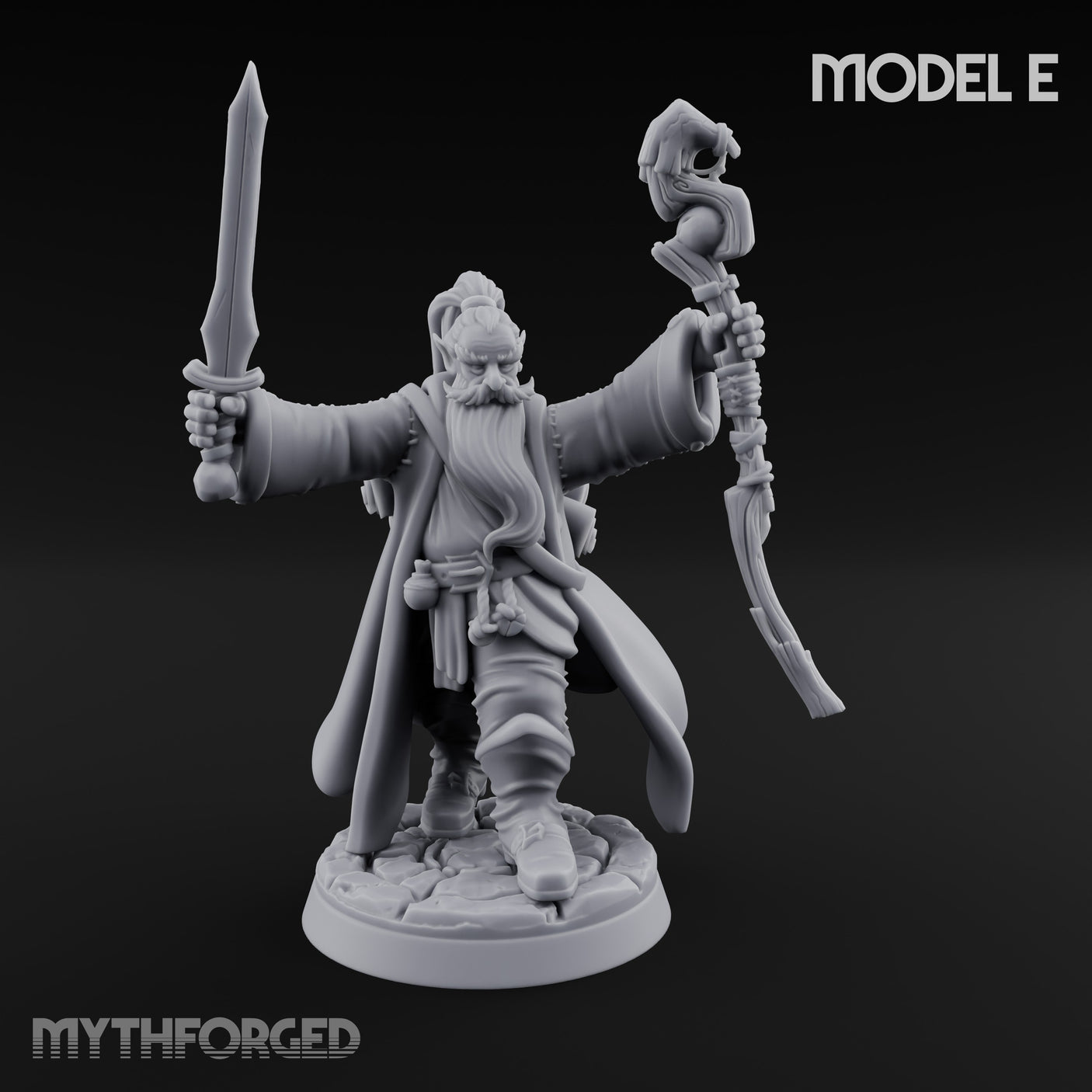 Staff Clutching Spell Casting Human Wizard E Miniature for Dungeons and Dragons, Pathfinder or other TTRPGs