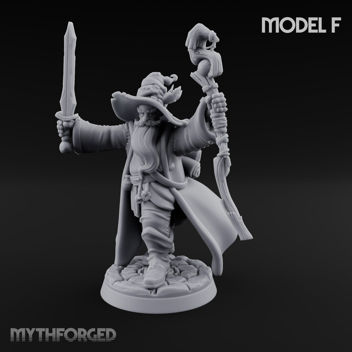 Staff Clutching Spell Casting Human Wizard F Miniature for Dungeons and Dragons, Pathfinder or other TTRPGs