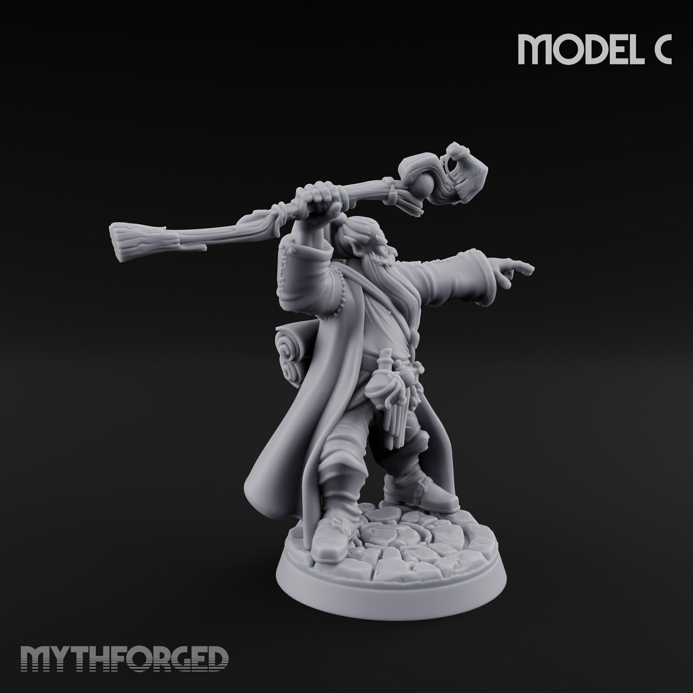 Staff Clutching Spell Casting Human Wizards Miniature for Dungeons and Dragons, Pathfinder or other TTRPGs
