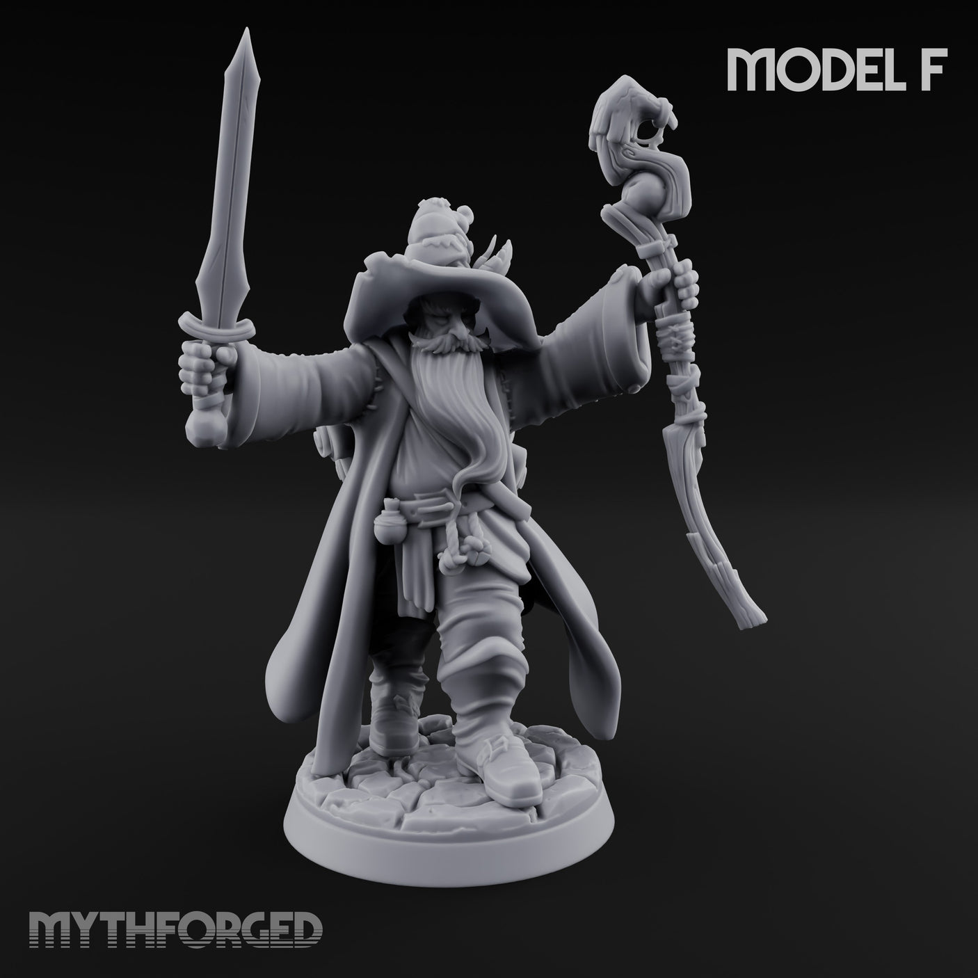 Staff Clutching Spell Casting Human Wizards Miniature for Dungeons and Dragons, Pathfinder or other TTRPGs