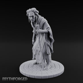 Staff Leaning Human Beggar Miniature for Dungeons and Dragons, Pathfinder or other TTRPGs