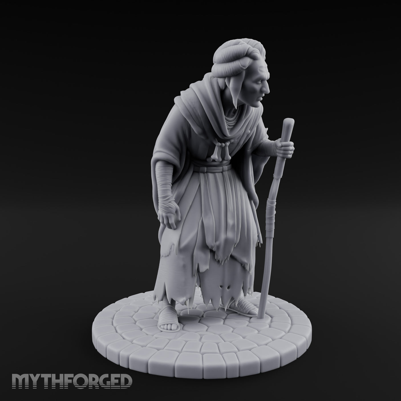 Staff Leaning Human Beggar Miniature for Dungeons and Dragons, Pathfinder or other TTRPGs
