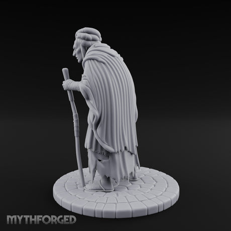 Staff Leaning Human Beggar Miniature for Dungeons and Dragons, Pathfinder or other TTRPGs