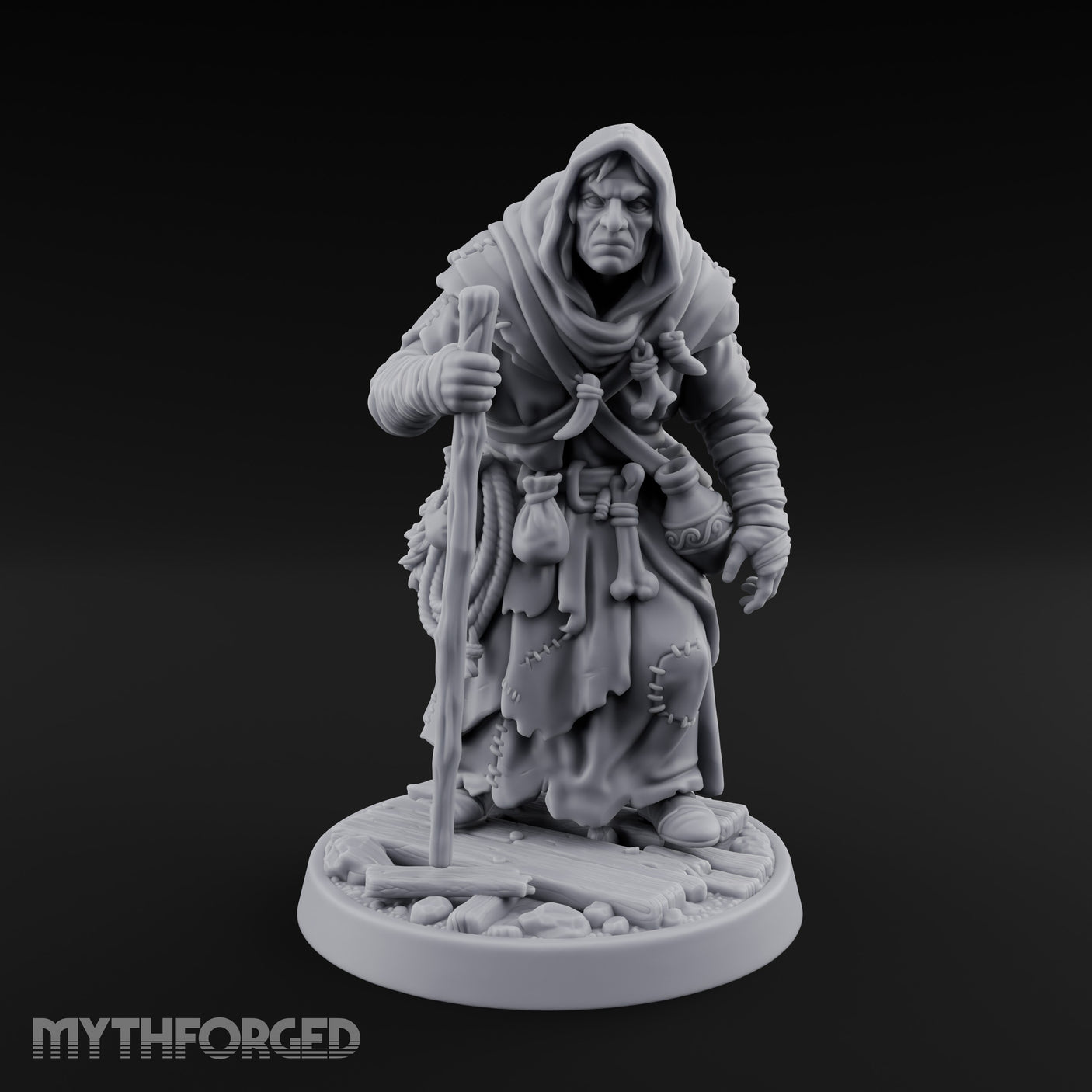 Staff Leaning Human Swamp Witch Miniature for Dungeons and Dragons, Pathfinder or other TTRPGs