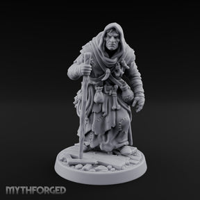 Staff Leaning Human Swamp Witch Miniature for Dungeons and Dragons, Pathfinder or other TTRPGs