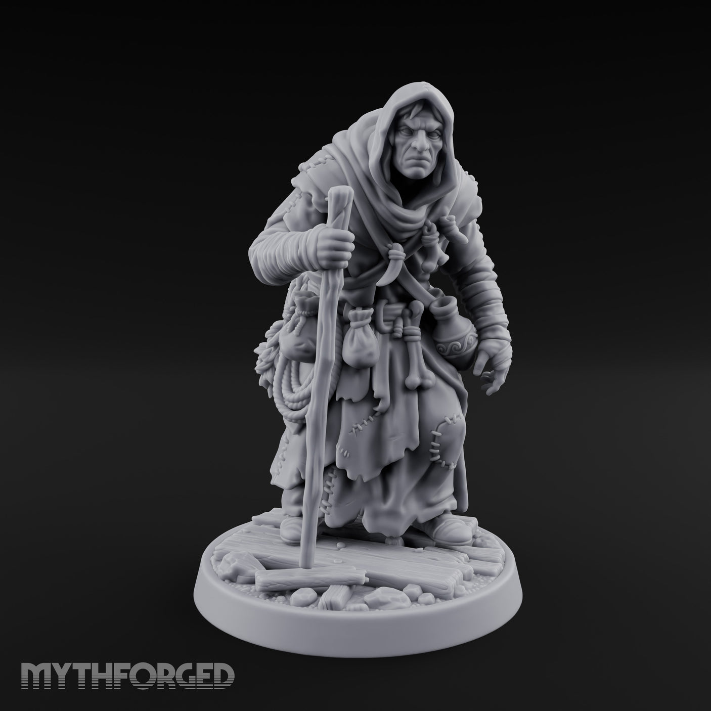 Staff Leaning Human Swamp Witch Miniature for Dungeons and Dragons, Pathfinder or other TTRPGs