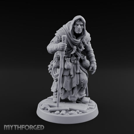 Staff Leaning Human Swamp Witch Miniature for Dungeons and Dragons, Pathfinder or other TTRPGs