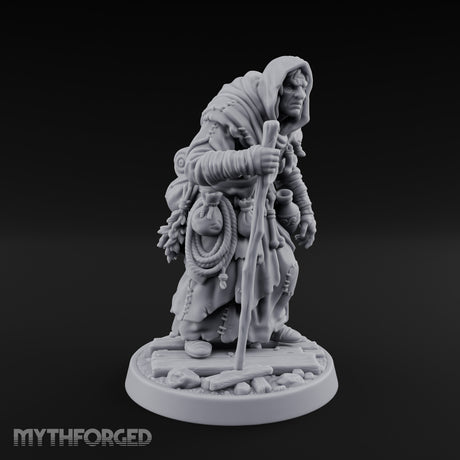 Staff Leaning Human Swamp Witch Miniature for Dungeons and Dragons, Pathfinder or other TTRPGs