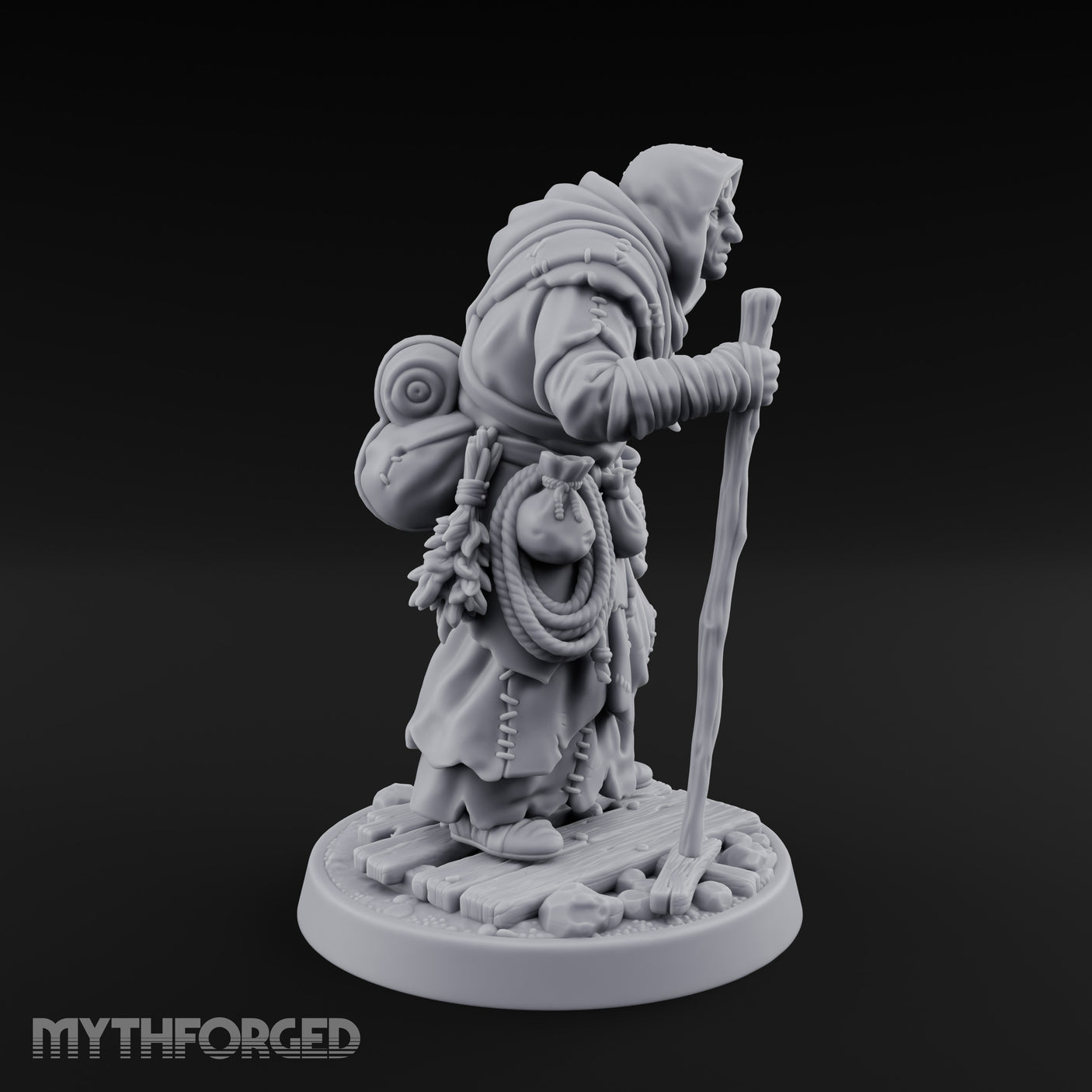 Staff Leaning Human Swamp Witch Miniature for Dungeons and Dragons, Pathfinder or other TTRPGs