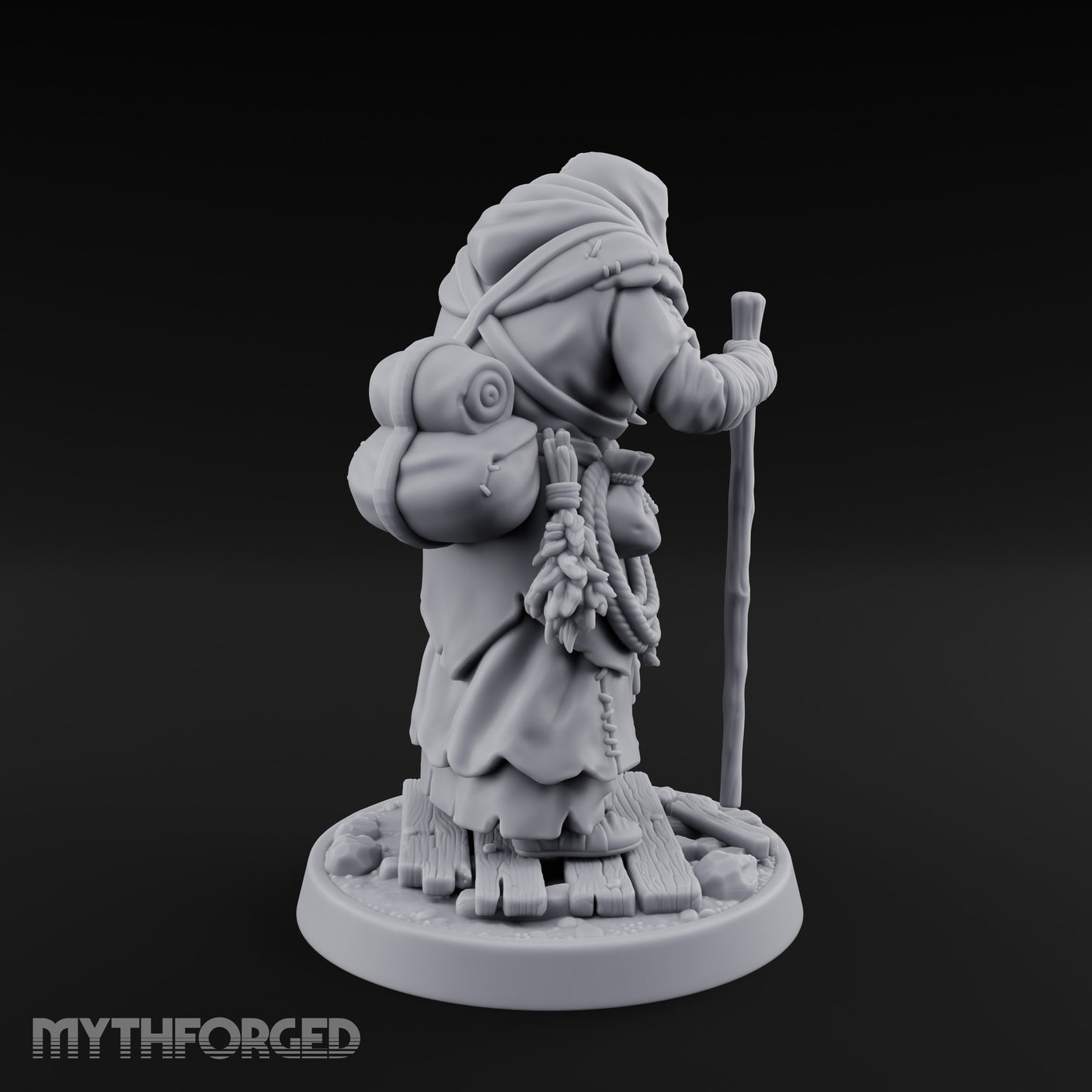 Staff Leaning Human Swamp Witch Miniature for Dungeons and Dragons, Pathfinder or other TTRPGs