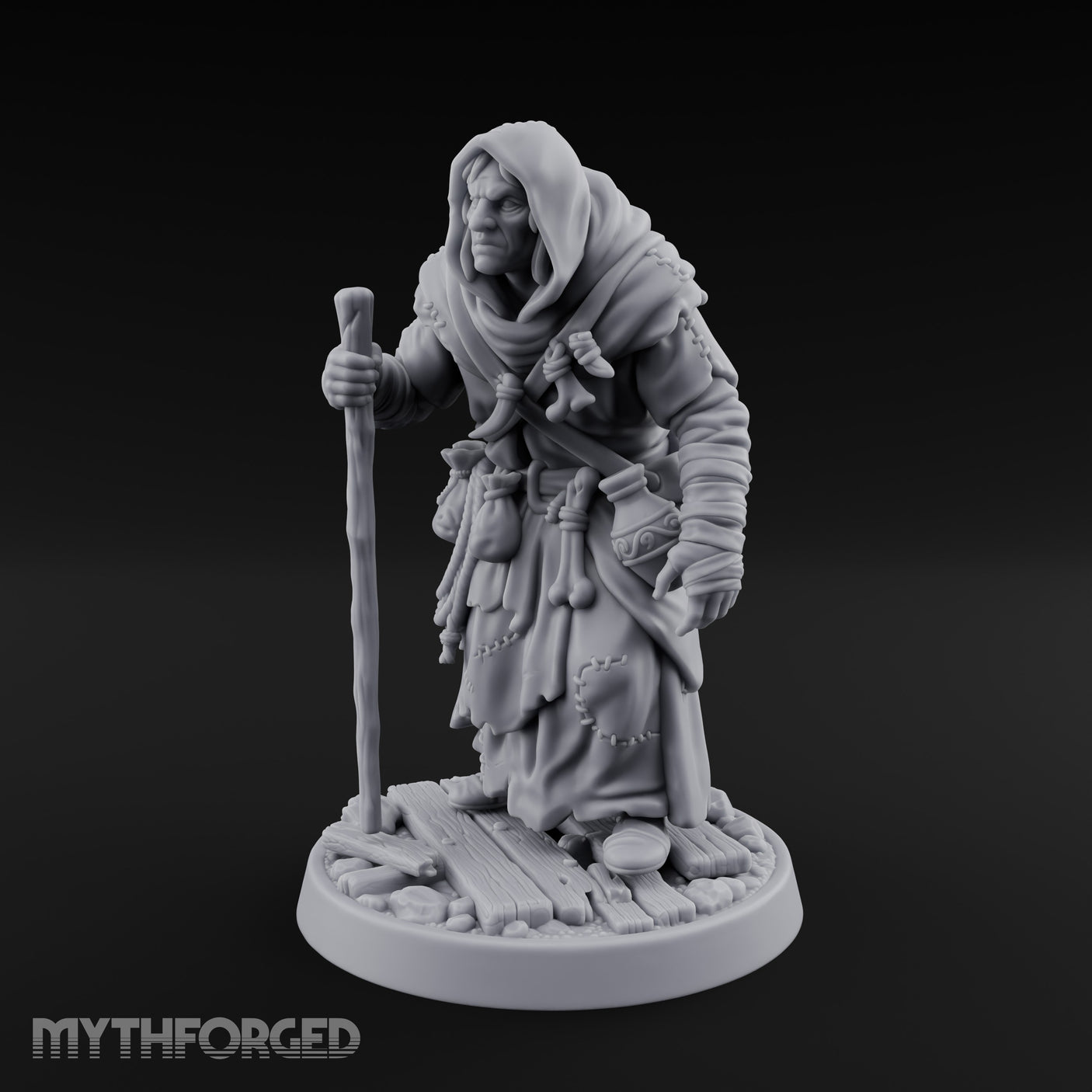 Staff Leaning Human Swamp Witch Miniature for Dungeons and Dragons, Pathfinder or other TTRPGs