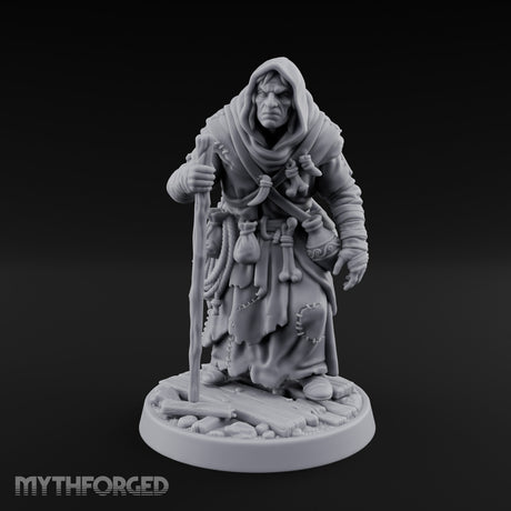 Staff Leaning Human Swamp Witch Miniature for Dungeons and Dragons, Pathfinder or other TTRPGs