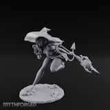 Staff Lunging Hat Tilted Human Witch Miniature for Dungeons and Dragons, Pathfinder or other TTRPGs