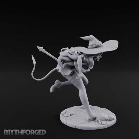 Staff Lunging Hat Tilted Human Witch Miniature for Dungeons and Dragons, Pathfinder or other TTRPGs