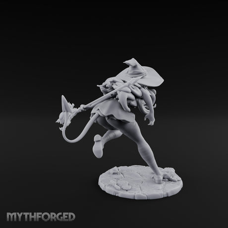 Staff Lunging Hat Tilted Human Witch Miniature for Dungeons and Dragons, Pathfinder or other TTRPGs