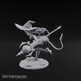 Staff Lunging Hat Tilted Human Witch Miniature for Dungeons and Dragons, Pathfinder or other TTRPGs