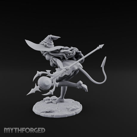 Staff Lunging Hat Tilted Human Witch Miniature for Dungeons and Dragons, Pathfinder or other TTRPGs