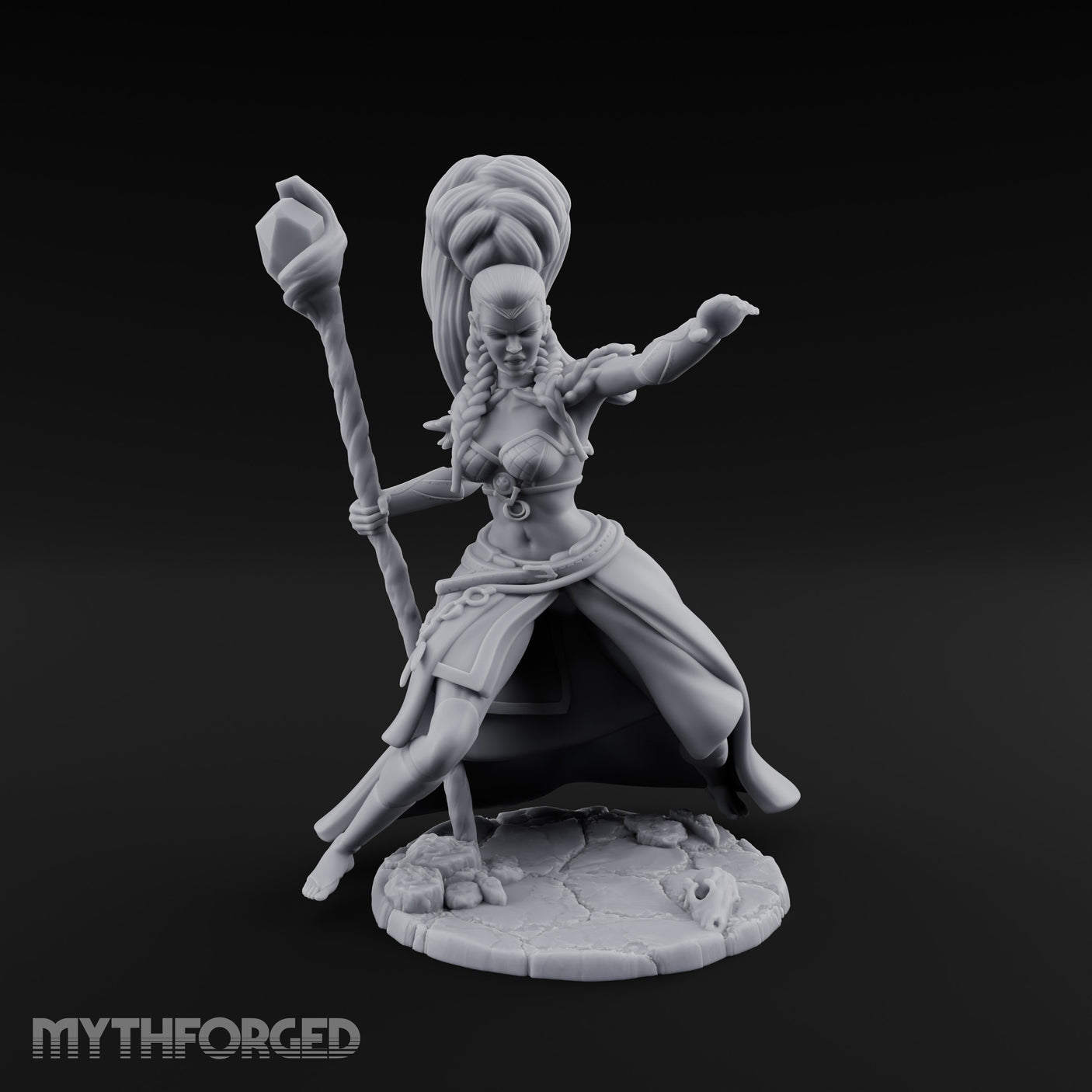 Staff Raised Hand Casting Human Sorceress Miniature for Dungeons and Dragons, Pathfinder or other TTRPGs
