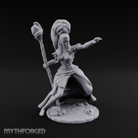 Staff Raised Hand Casting Human Sorceress Miniature for Dungeons and Dragons, Pathfinder or other TTRPGs