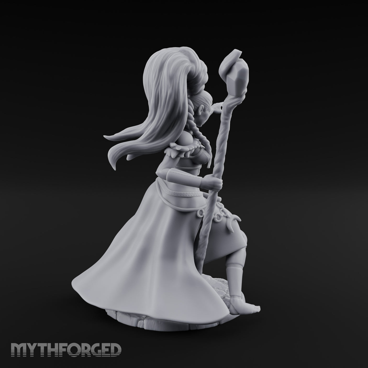 Staff Raised Hand Casting Human Sorceress Miniature for Dungeons and Dragons, Pathfinder or other TTRPGs