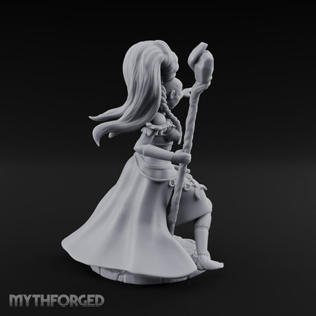 Staff Raised Hand Casting Human Sorceress Miniature for Dungeons and Dragons, Pathfinder or other TTRPGs