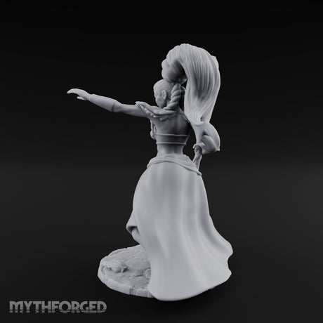 Staff Raised Hand Casting Human Sorceress Miniature for Dungeons and Dragons, Pathfinder or other TTRPGs