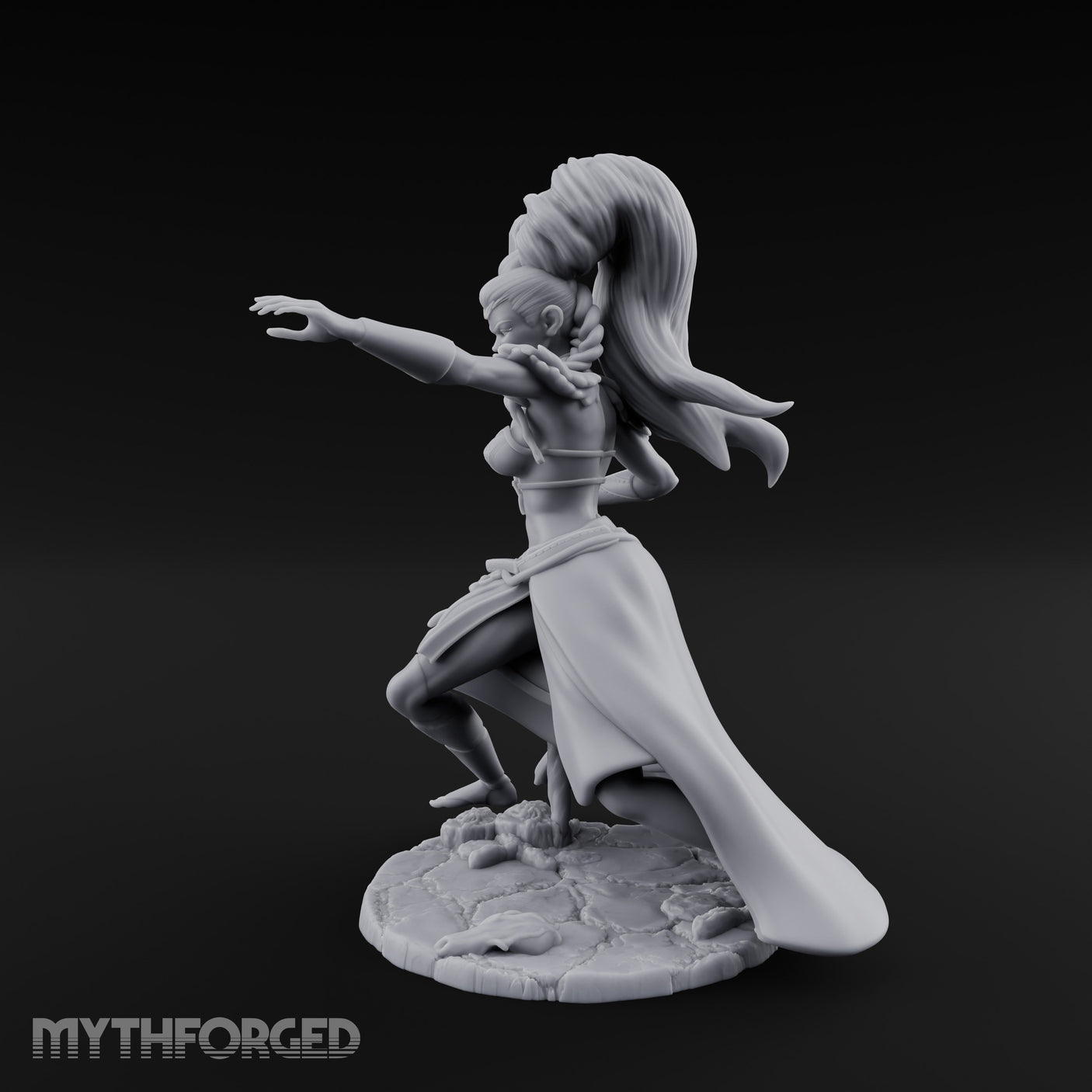 Staff Raised Hand Casting Human Sorceress Miniature for Dungeons and Dragons, Pathfinder or other TTRPGs