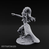 Staff Raised Hand Casting Human Sorceress Miniature for Dungeons and Dragons, Pathfinder or other TTRPGs