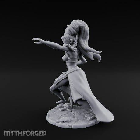 Staff Raised Hand Casting Human Sorceress Miniature for Dungeons and Dragons, Pathfinder or other TTRPGs